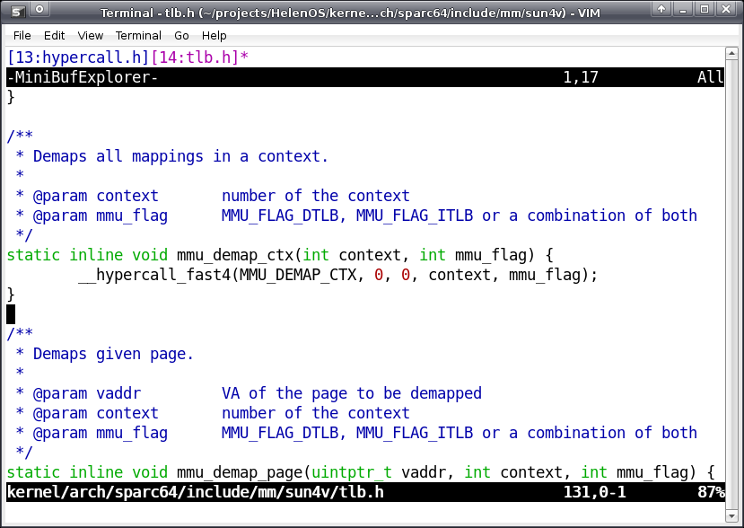 Mini Buffer Explorer with two tabs representing two concurrently opened files